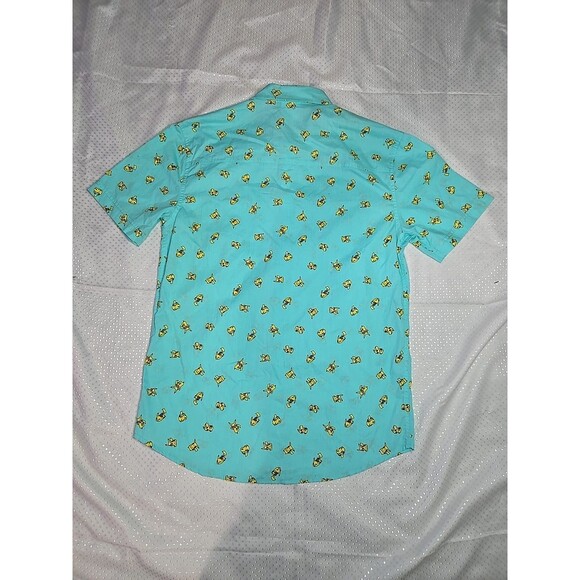 Pokemon Button Down Short Sleeve Shirt Pikachu All Over Print Blue Mens Small - Picture 6 of 6